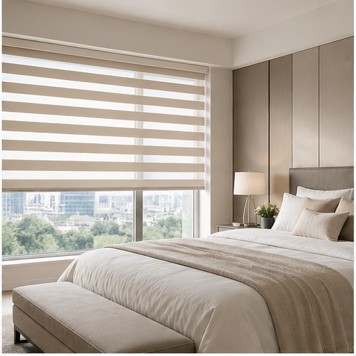 Installed zebra blinds in a finished room